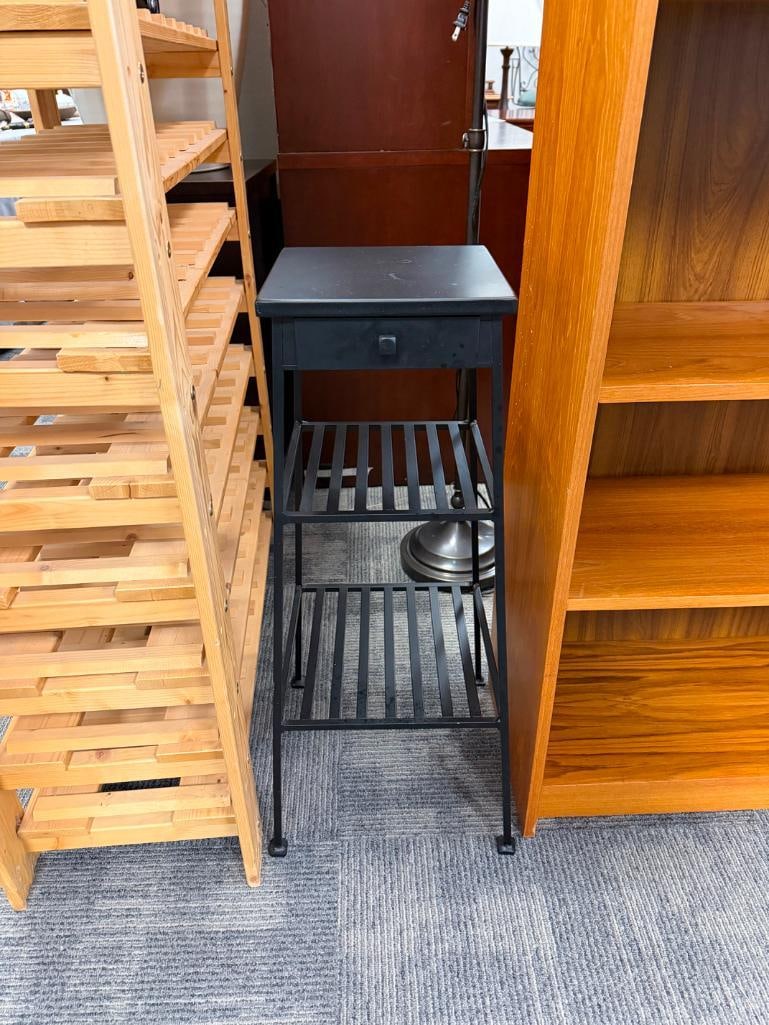 HEAVY GAUGE METAL TWO TIER PLANT STAND WITH STORAGE DRAWER - 2