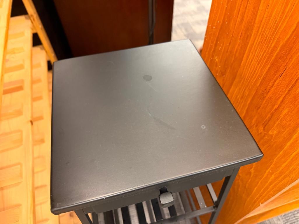 HEAVY GAUGE METAL TWO TIER PLANT STAND WITH STORAGE DRAWER - 4