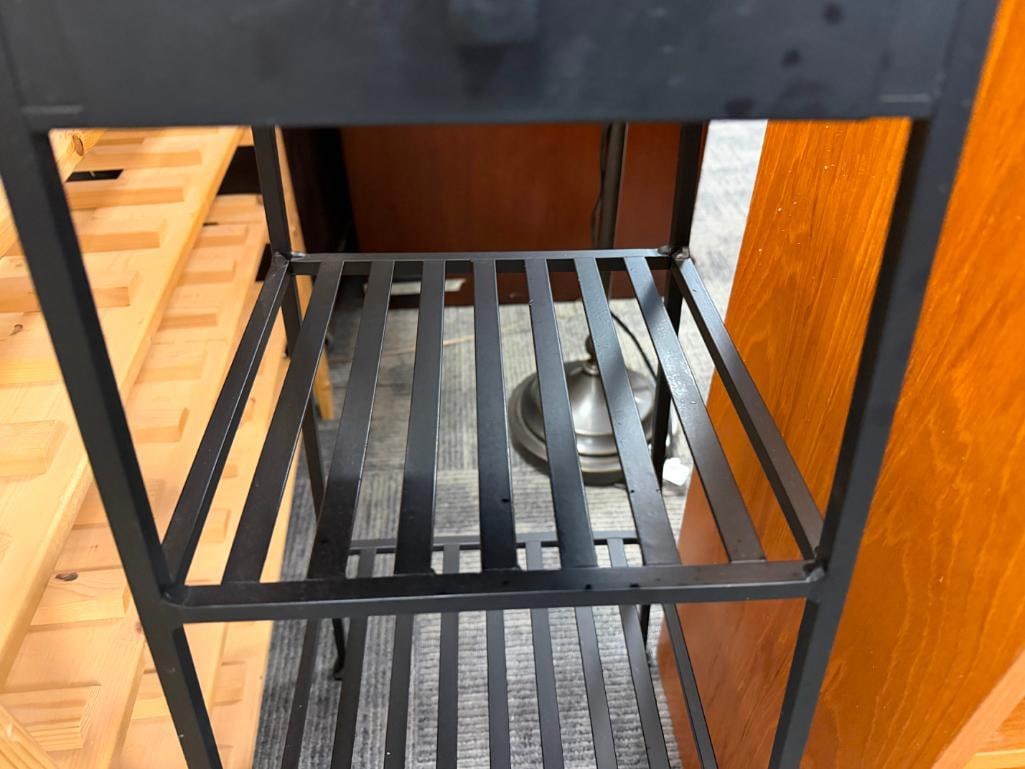 HEAVY GAUGE METAL TWO TIER PLANT STAND WITH STORAGE DRAWER - 5