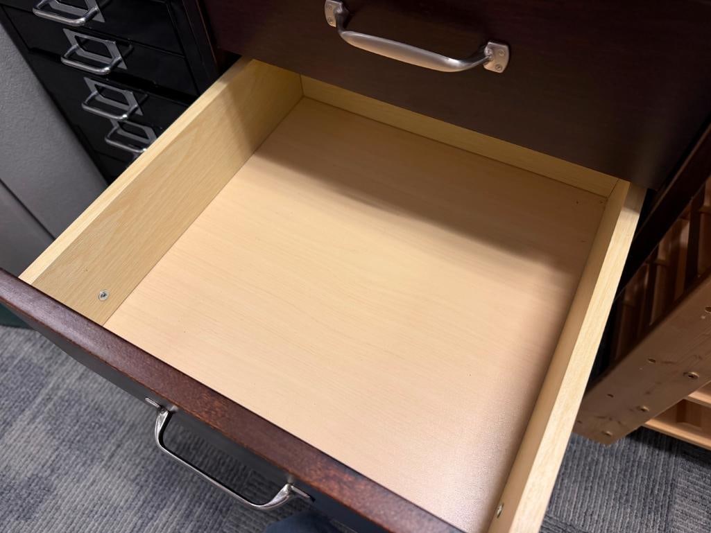 FIVE-DRAWER DARK FINISH ROLLING STORAGE CABINET - 11