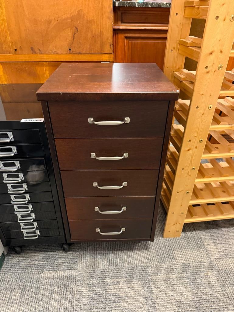 FIVE-DRAWER DARK FINISH ROLLING STORAGE CABINET - 2