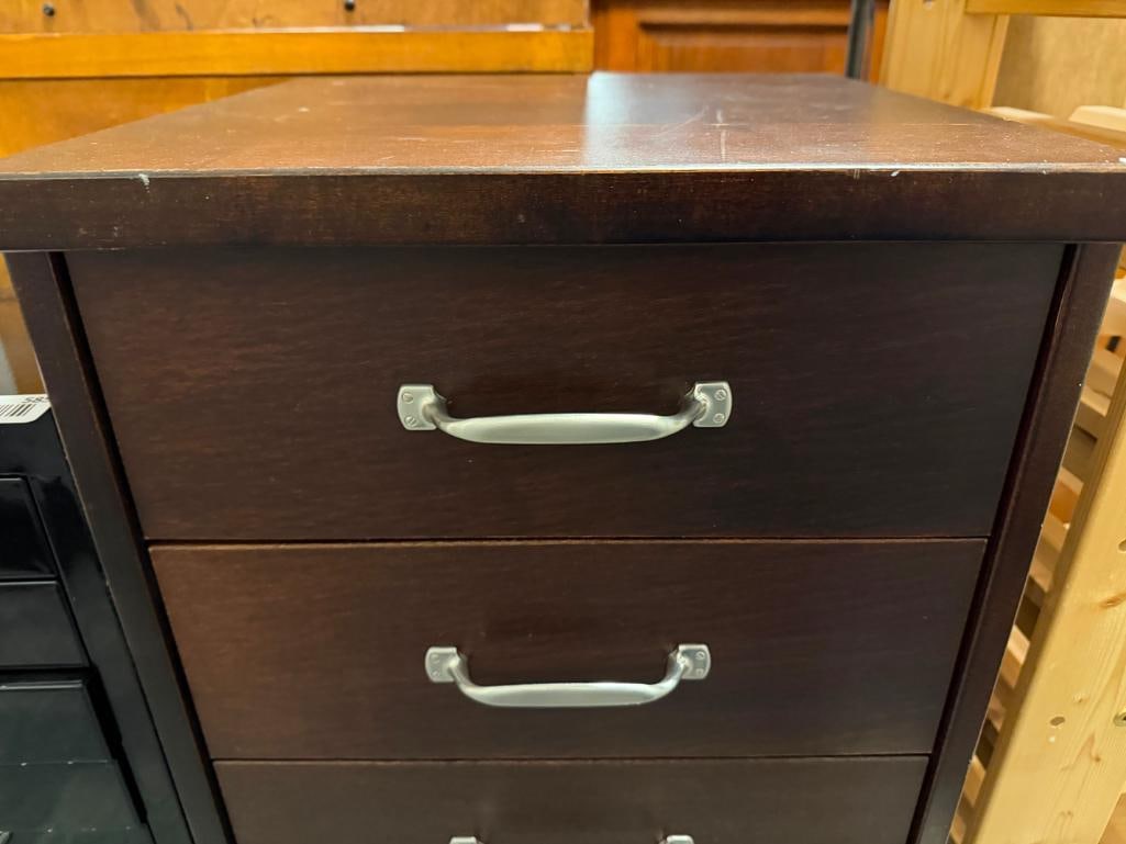 FIVE-DRAWER DARK FINISH ROLLING STORAGE CABINET - 5