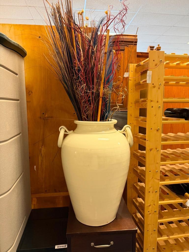LARGE WHITE GLAZED TERRACOTA POT WITH RING HANDLES MADE IN ITALY - 2