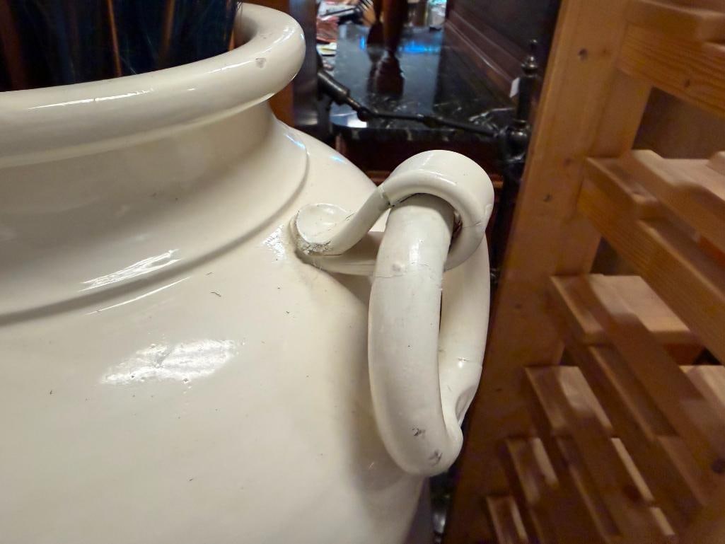 LARGE WHITE GLAZED TERRACOTA POT WITH RING HANDLES MADE IN ITALY - 6