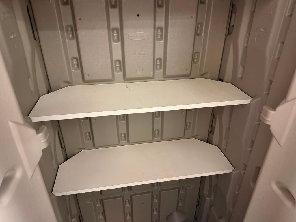RUBBERMAID POLY OUTDOOR STORAGE CABINET WITH THREE SHELVES - 7