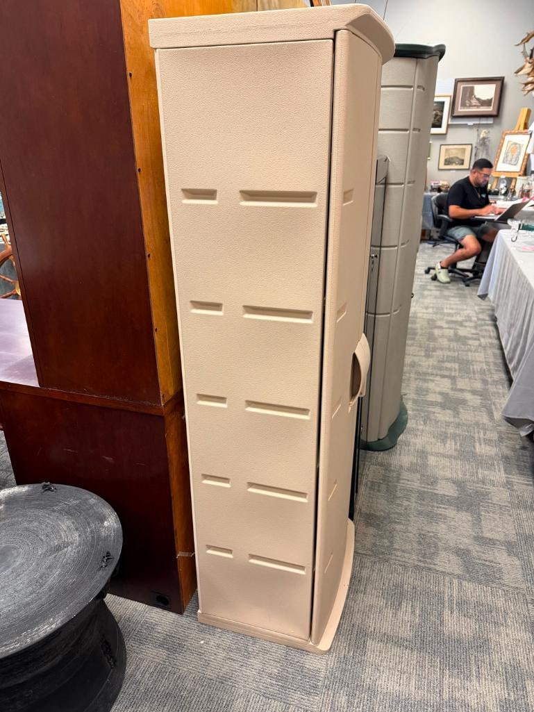 RUBBERMAID POLY OUTDOOR STORAGE CABINET WITH FOUR SHELVES - 10