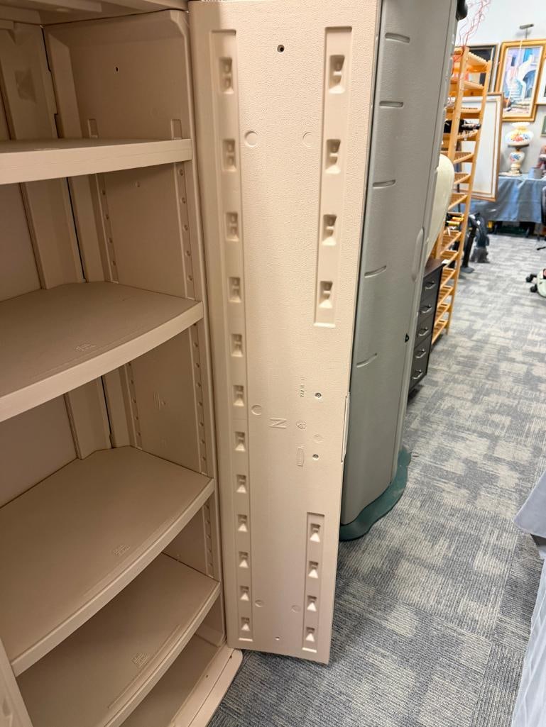 RUBBERMAID POLY OUTDOOR STORAGE CABINET WITH FOUR SHELVES - 8