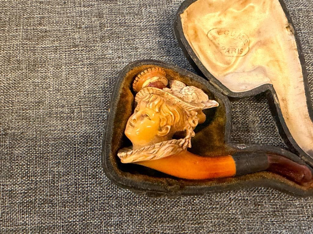 ANTIQUE FRENCH HAND CARVED MEERSCHAUM FIGURAL TOBACCO PIPE ECUME DE PARIS - 2