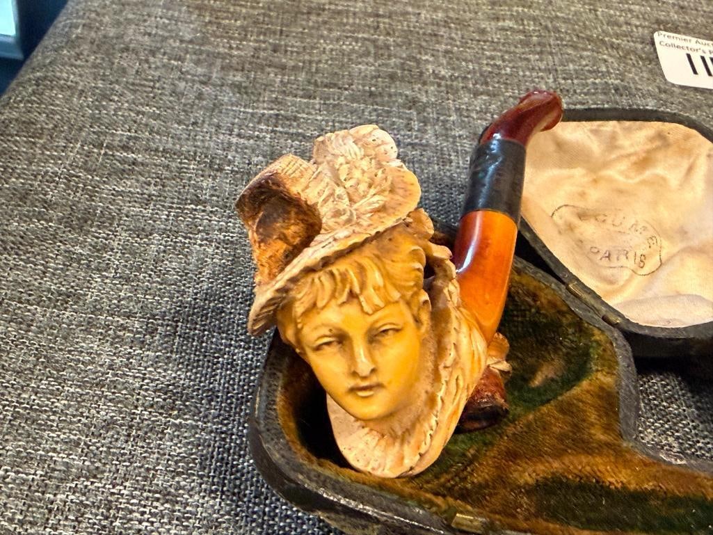 ANTIQUE FRENCH HAND CARVED MEERSCHAUM FIGURAL TOBACCO PIPE ECUME DE PARIS - 3