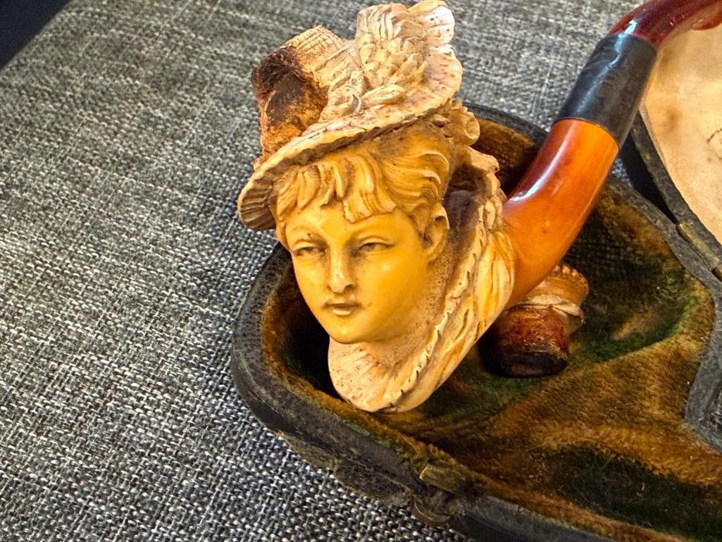 ANTIQUE FRENCH HAND CARVED MEERSCHAUM FIGURAL TOBACCO PIPE ECUME DE PARIS - 4