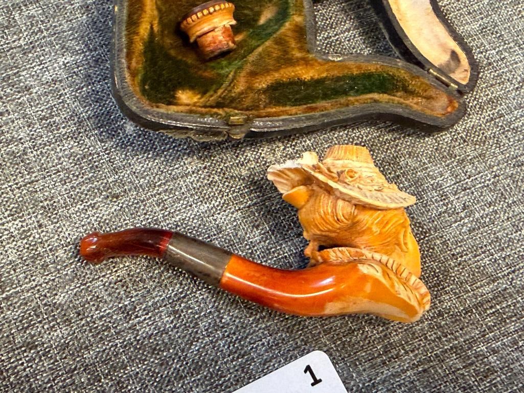 ANTIQUE FRENCH HAND CARVED MEERSCHAUM FIGURAL TOBACCO PIPE ECUME DE PARIS - 5