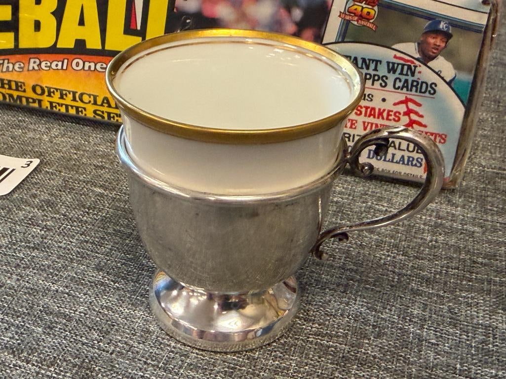 HUTSCHENREUTHER CHINA GERMAN BAVARIA CUP WITH STERLING SILVER HANDLE MADE IN U.S. ZONE 26 GRAMS - 2