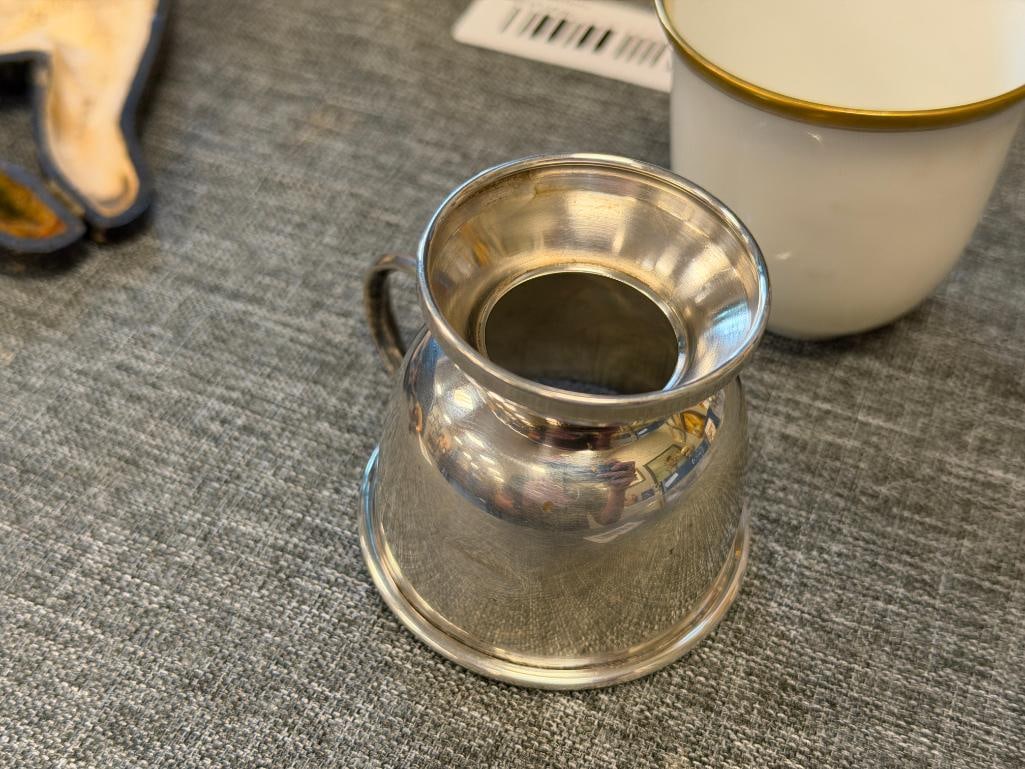 HUTSCHENREUTHER CHINA GERMAN BAVARIA CUP WITH STERLING SILVER HANDLE MADE IN U.S. ZONE 26 GRAMS - 4