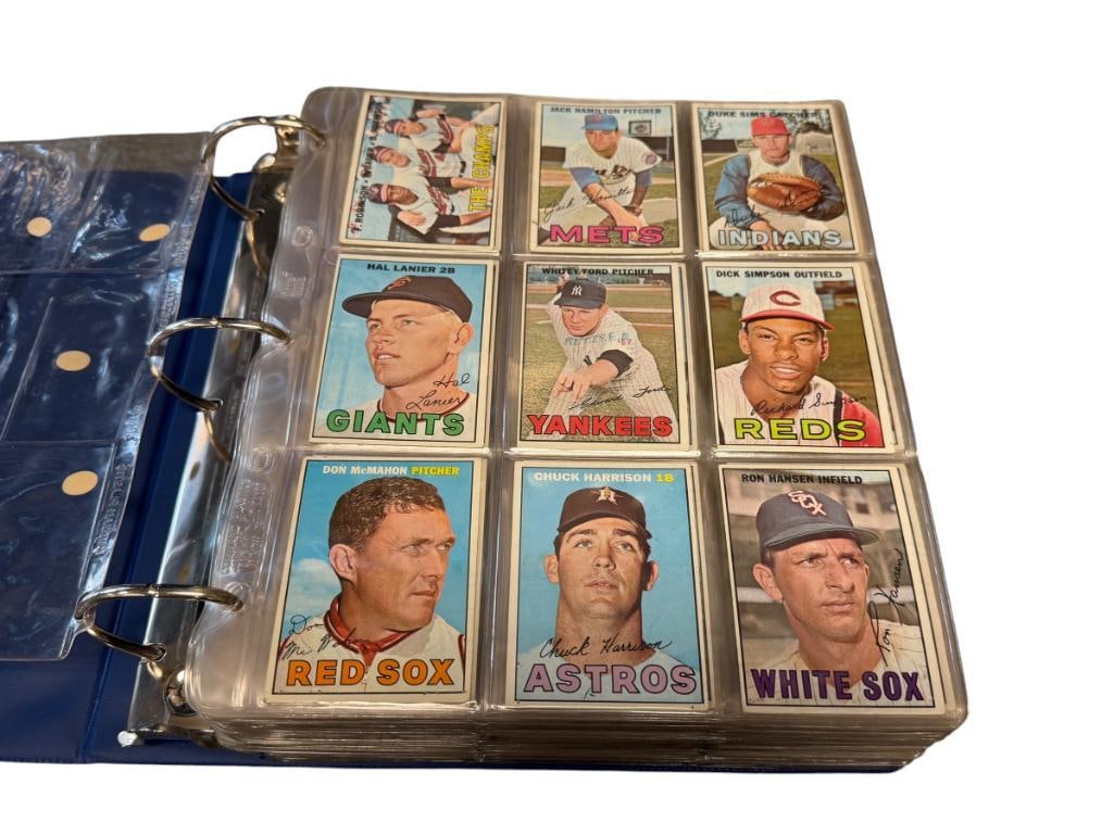 1967 TOPPS BASEBALL CARD SET NEAR COMPLETE WITH STARS AND HALL OF FAMERS: MISSING CARD #'S 150, 177, 200, 250, 400, 410, 430, 569, 570, 581, 215, 355, 430, 580, 600, 604, 605, NEAR COMPLETE SET, INCLUDES STARS AND HALL OF FAMERS, BINDER INCLUDED, FROM THE ESTATE OF A L