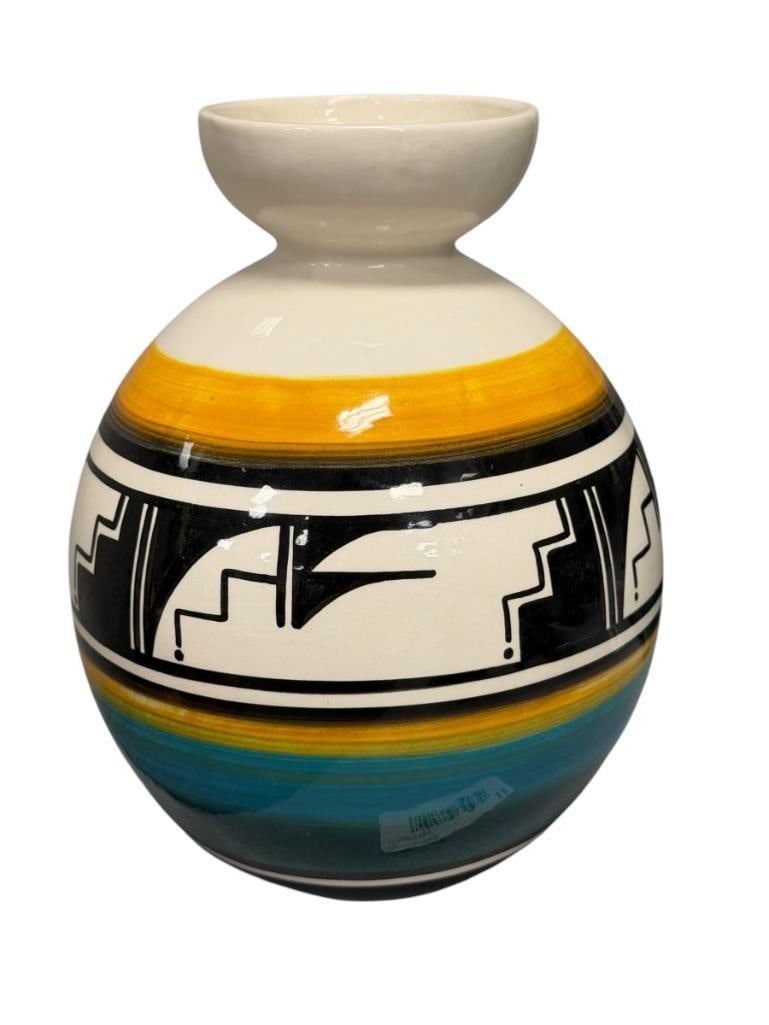LORA WHITE UTE MOUNTAIN TRIBE POTTERY VASE WITH GEOMETRIC DESIGN BAND #24 (1 of 6)