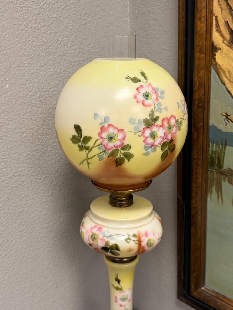 ANTIQUE THREE TIER HAND PAINTED PORCELAIN BANQUET TABLE LAMP FLORAL DESIGN - 3