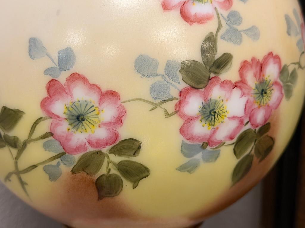 ANTIQUE THREE TIER HAND PAINTED PORCELAIN BANQUET TABLE LAMP FLORAL DESIGN - 4