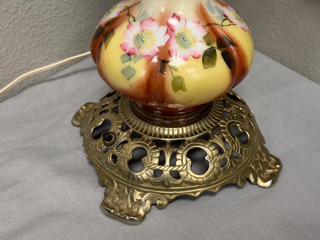 ANTIQUE THREE TIER HAND PAINTED PORCELAIN BANQUET TABLE LAMP FLORAL DESIGN - 5