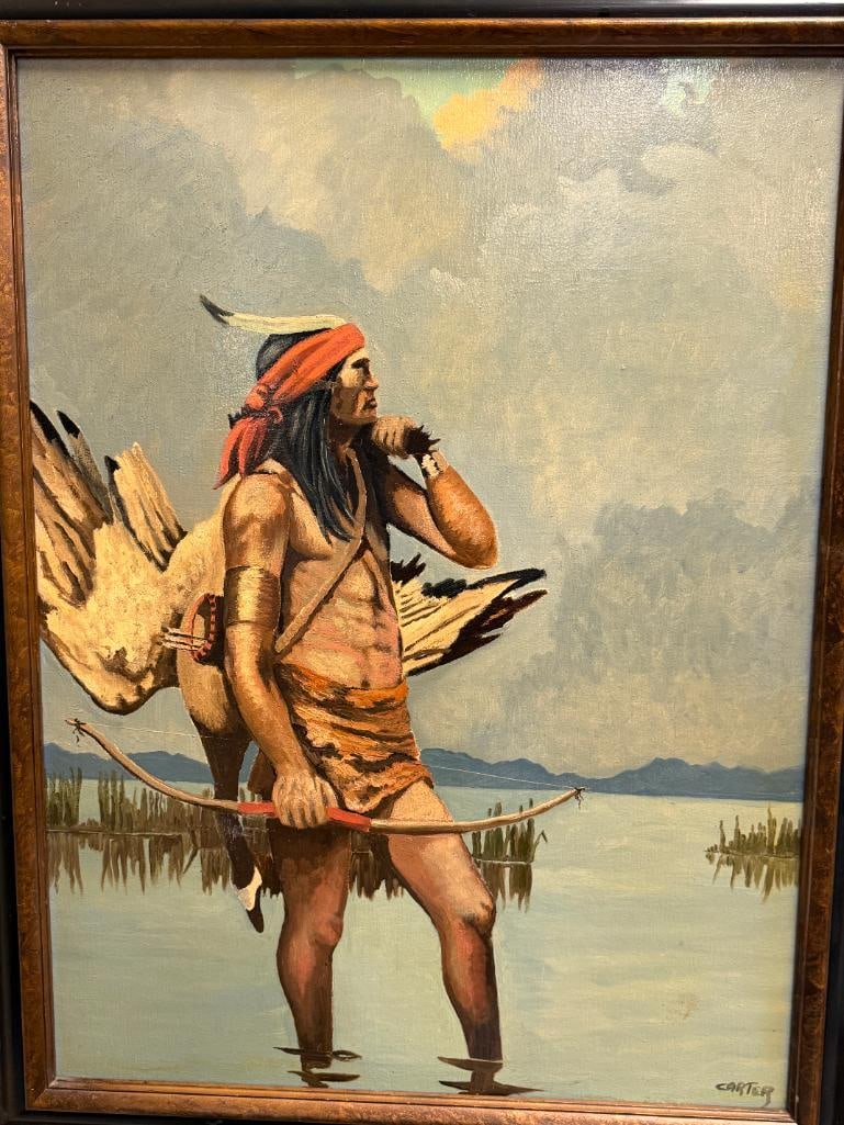 GEORGE CARTER PROLIFIC RENO, NV ARTIST ORIGINAL OIL ON CANVAS PAINITNG TITLED STILL WATER HUNT '66 - 2