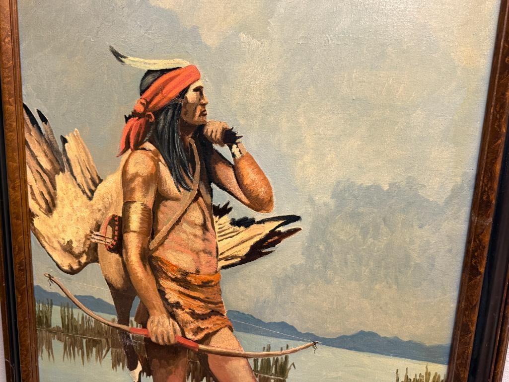 GEORGE CARTER PROLIFIC RENO, NV ARTIST ORIGINAL OIL ON CANVAS PAINITNG TITLED STILL WATER HUNT '66 - 3
