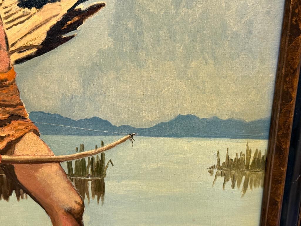 GEORGE CARTER PROLIFIC RENO, NV ARTIST ORIGINAL OIL ON CANVAS PAINITNG TITLED STILL WATER HUNT '66 - 6