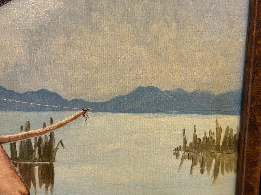 GEORGE CARTER PROLIFIC RENO, NV ARTIST ORIGINAL OIL ON CANVAS PAINITNG TITLED STILL WATER HUNT '66 - 7