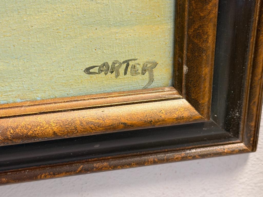 GEORGE CARTER PROLIFIC RENO, NV ARTIST ORIGINAL OIL ON CANVAS PAINITNG TITLED STILL WATER HUNT '66 - 9