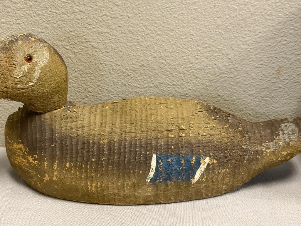 VINTAGE LATHE CARVED WOOD DUCK DECOY - 2