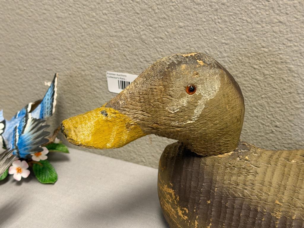 VINTAGE LATHE CARVED WOOD DUCK DECOY - 3
