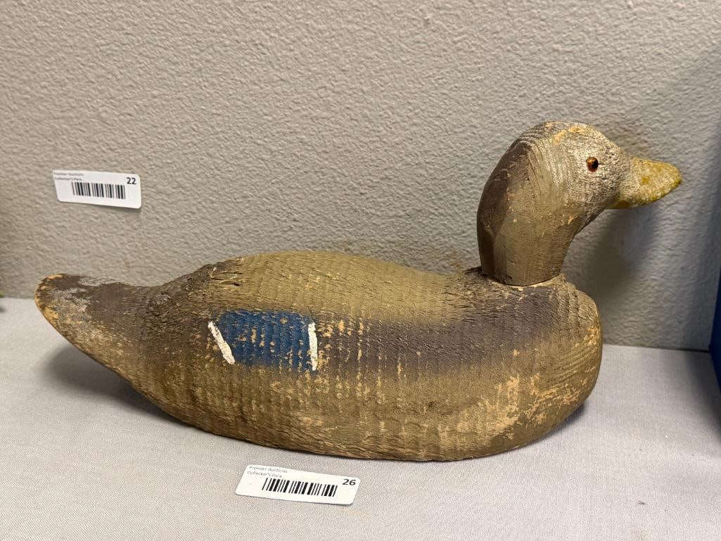VINTAGE LATHE CARVED WOOD DUCK DECOY - 6