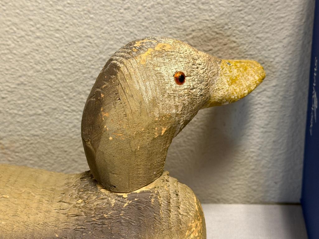 VINTAGE LATHE CARVED WOOD DUCK DECOY - 7