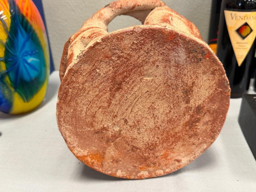 MEXICAN FOLK ART TERRACOTTA CIRCLE OF FRIENDS CLAY SCULPTURE CANDLE / INCENSE HOLDER - 7