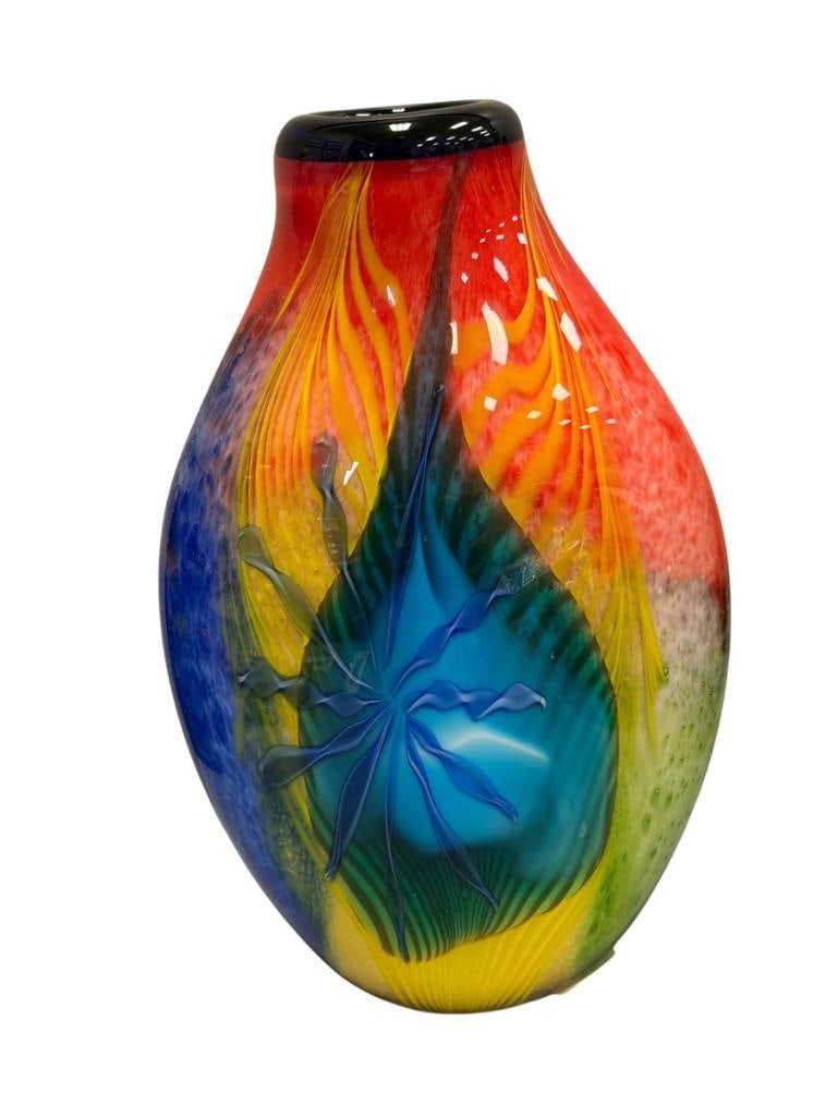 HAND BLOWN ART GLASS MULTICOLOR STUDIO VASE (1 of 7)