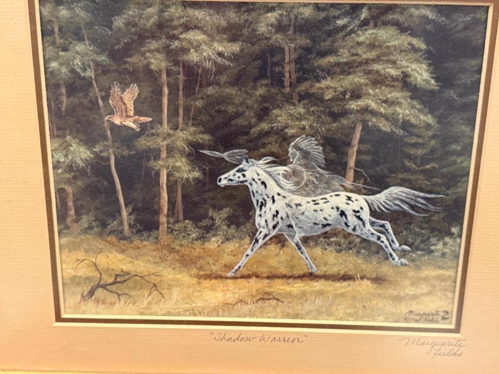 MARGUERITE FIELDS NATIVE AMERICAN AND NATURE ARTIST LIMITED EDITION PRINT TITLED SHADOW-WARRIOR - 2