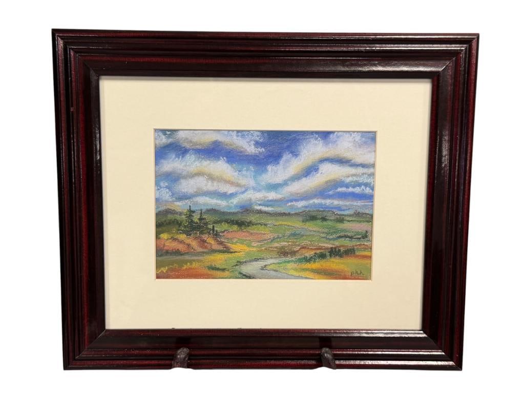 MINIATURE ORIGINAL OIL PASTEL ON PAPER PAINTING LANDSCAPE SIGNED P.H.H. (1 of 7)