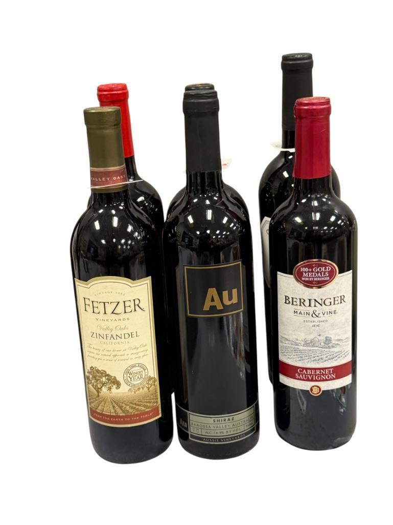 SIX SEALED BOTTLES OF WINE CABARNET, ZINFANDEL, MERLOT, FETZER, SMOKING LOON, AU, BERINGER: FETZER, 2001 SMOKNG LOON, 2002 D'AGOSTINI, 2006 CRANDALL-BROOKS, 2003 AU SHIRAZ, AND BERINGER, EACH BOTTLES IS SEALED, WERE STORED PROPERLY, MUST BE 21+ TO BID AND PURCHASE ITEM, ID CHECK REQUIRE