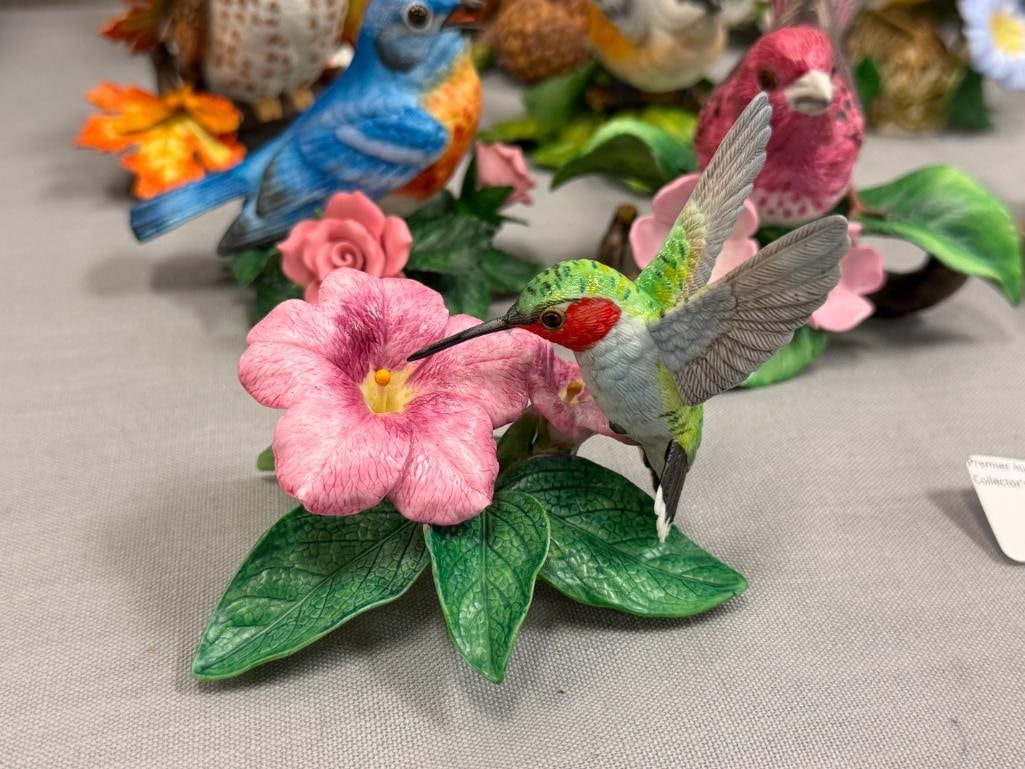 LENOX GARDEN BIRDS PORCELAIN FIGURINES TOTAL OF TEN WITH DISPLAY SHELF 1985-2020 RETIRED - 2