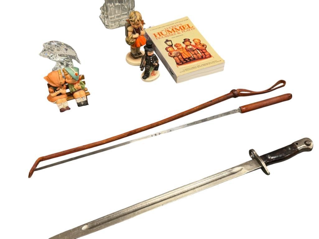 ANTIQUE BRITISH SWAGGER STICK WITH CONCEALED SPIKE LEATHER HANDLE AND SCABBARD: LONG SQUARE SOLINGEN STEEL SPIKE WITH LEATHER WRAPPED HANDLE AND MATCHING LEATHER SLEEVE, SLEEVE DOES SHOW WEAR AND DAMAGE FROM SPIKE NEAR THE BOTTOM, BLADE IS MARKED 23 3/4" L