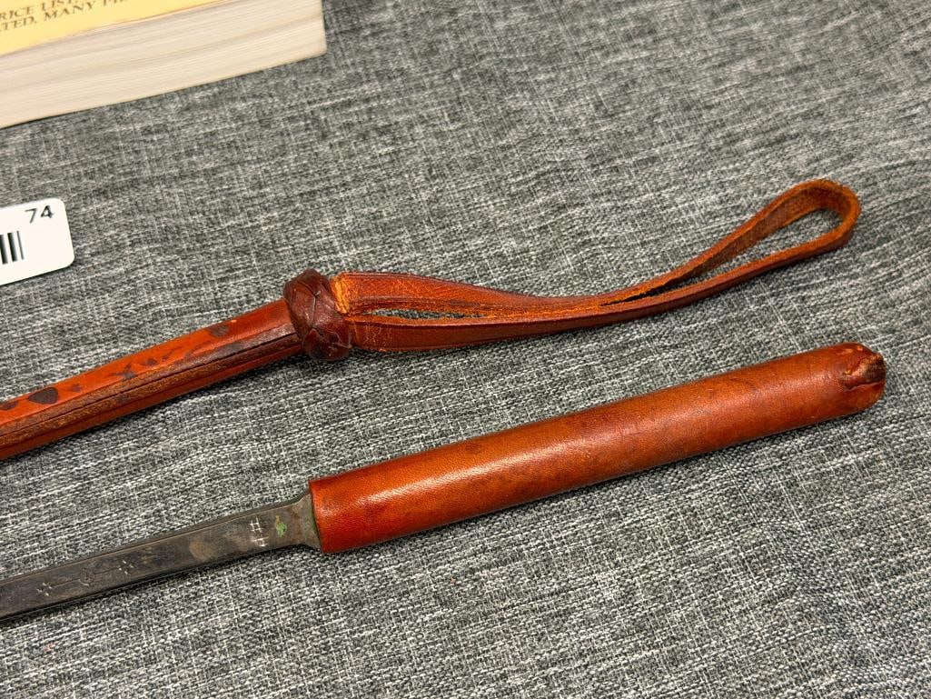 ANTIQUE BRITISH SWAGGER STICK WITH CONCEALED SPIKE LEATHER HANDLE AND SCABBARD - 2