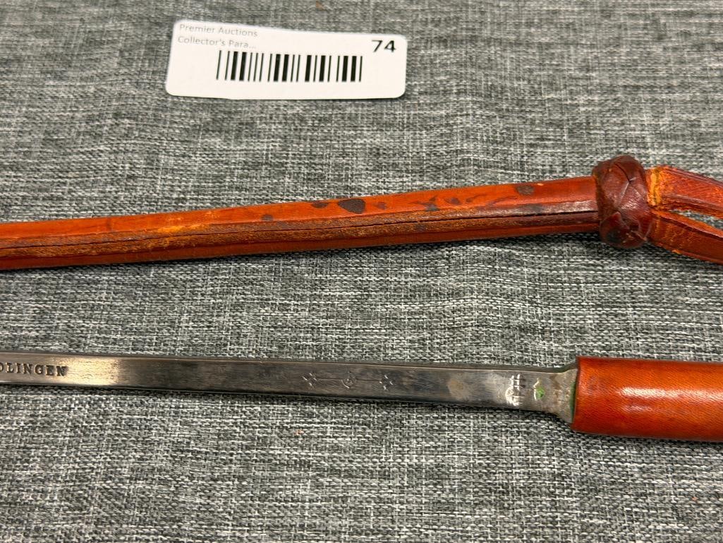 ANTIQUE BRITISH SWAGGER STICK WITH CONCEALED SPIKE LEATHER HANDLE AND SCABBARD - 3