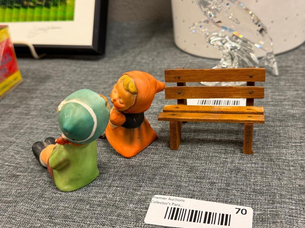1959 NAPCO MID-CENTURY NATIONAL POTTERIES CO. HUMMEL STYLED SALT AND PEPPER SHAKERS WITH BENCH - 4