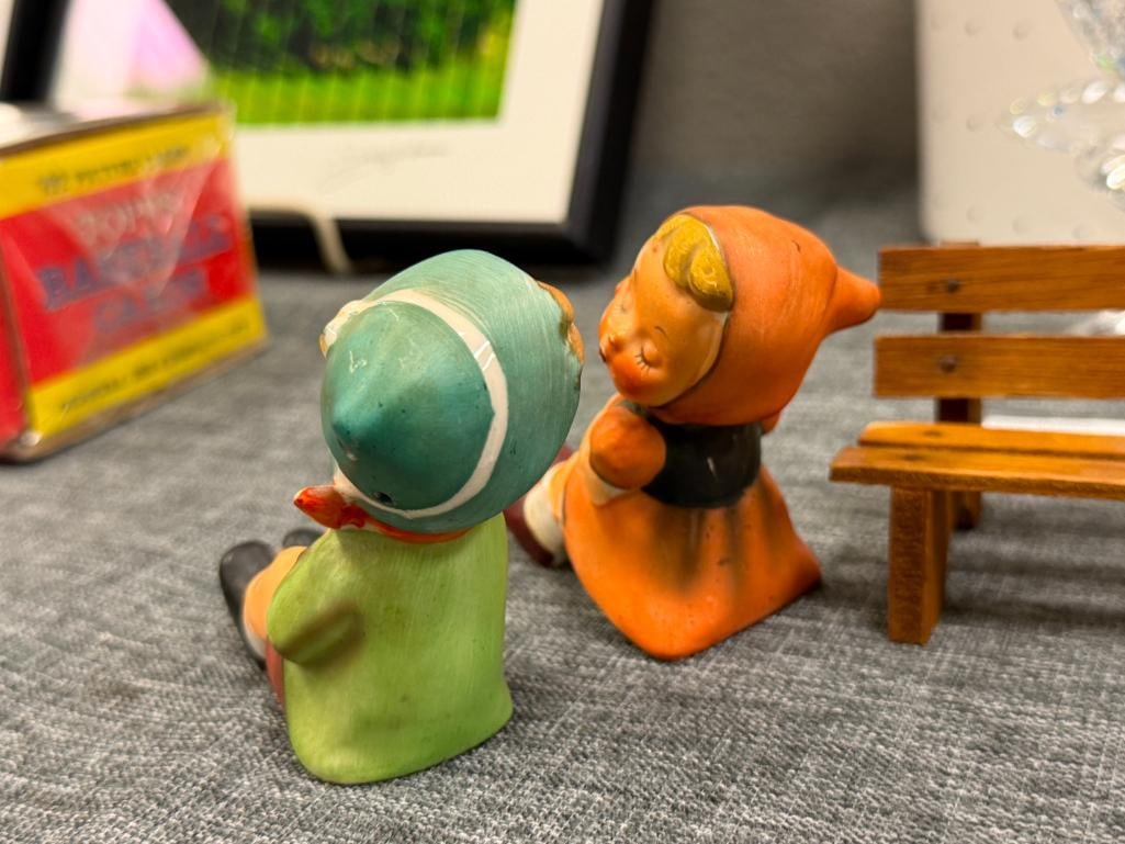 1959 NAPCO MID-CENTURY NATIONAL POTTERIES CO. HUMMEL STYLED SALT AND PEPPER SHAKERS WITH BENCH - 5