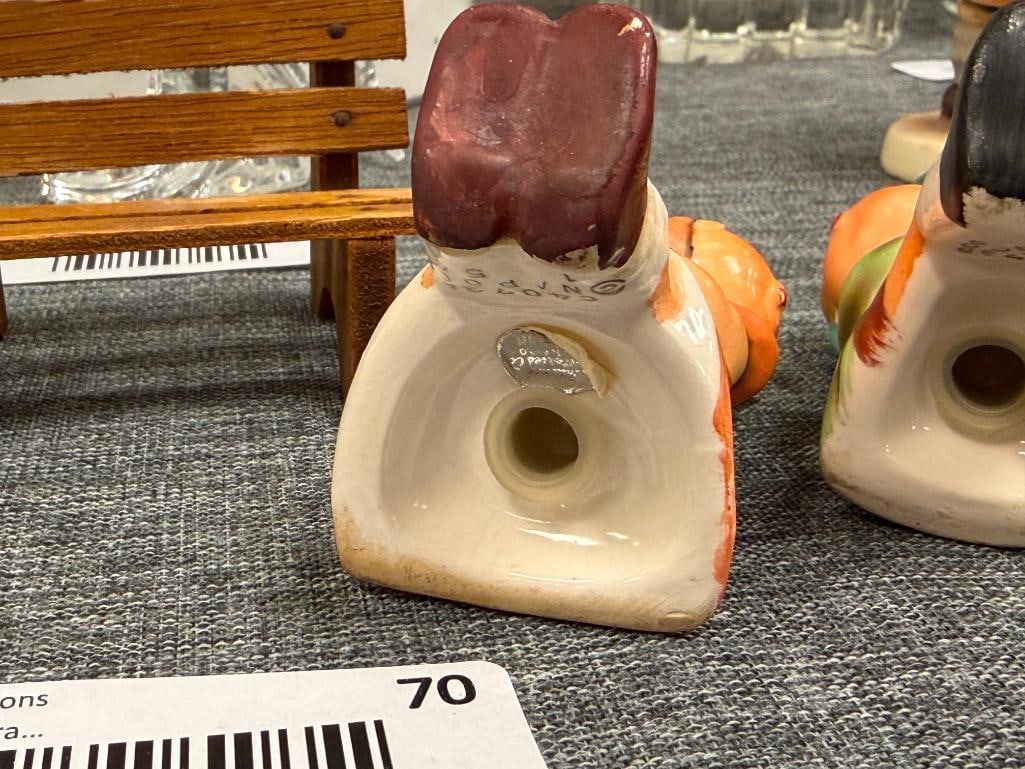 1959 NAPCO MID-CENTURY NATIONAL POTTERIES CO. HUMMEL STYLED SALT AND PEPPER SHAKERS WITH BENCH - 6