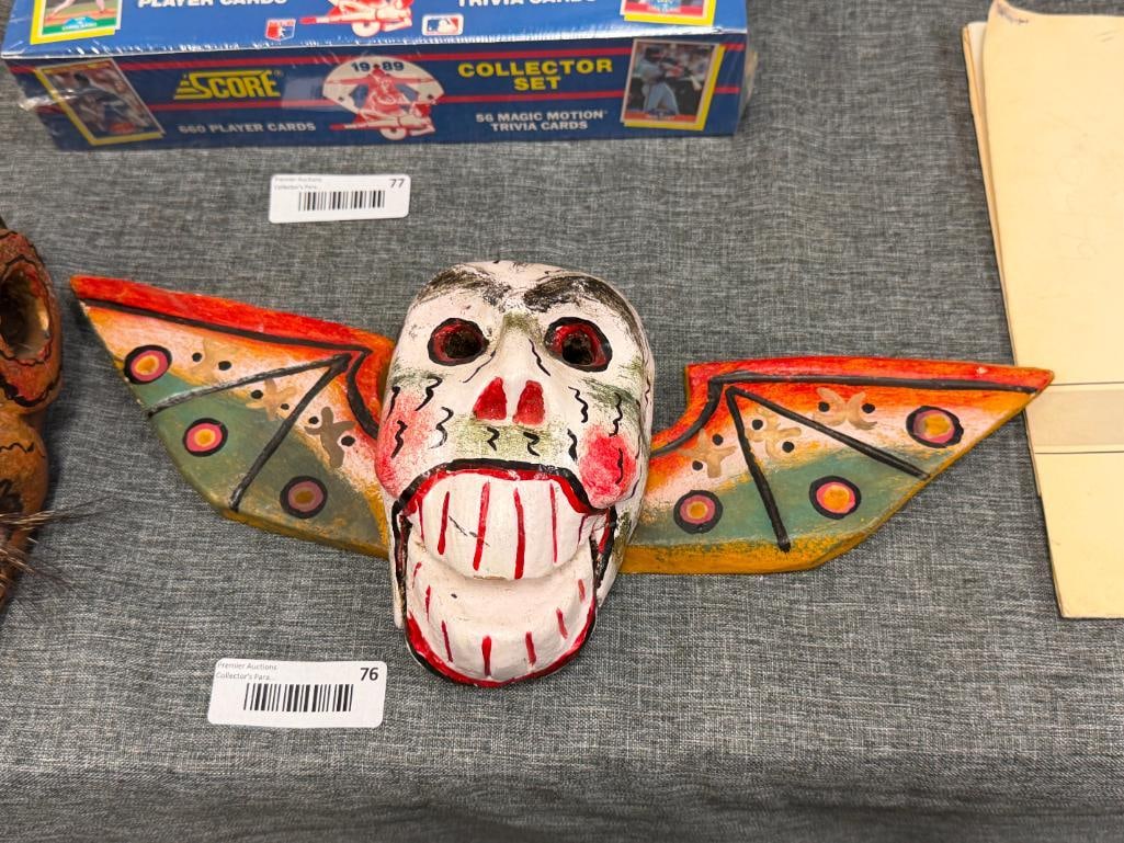 MEXICAN FOLK ART DAY OF THE DEAD HAND CRAFTED WOOD MASKS - 2