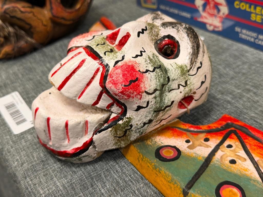 MEXICAN FOLK ART DAY OF THE DEAD HAND CRAFTED WOOD MASKS - 4