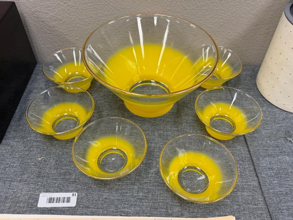 MID-CENTURY MODERN BLENDO FROSTED YELLOW OMBRE SERVING BOWL SET - 2