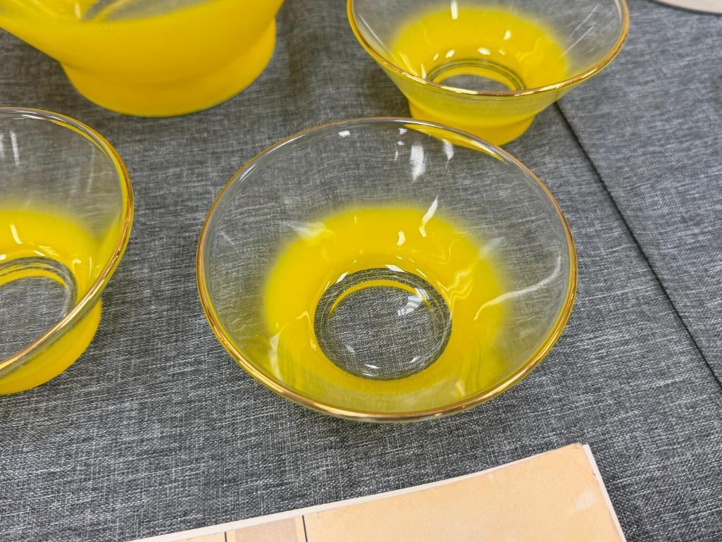 MID-CENTURY MODERN BLENDO FROSTED YELLOW OMBRE SERVING BOWL SET - 3
