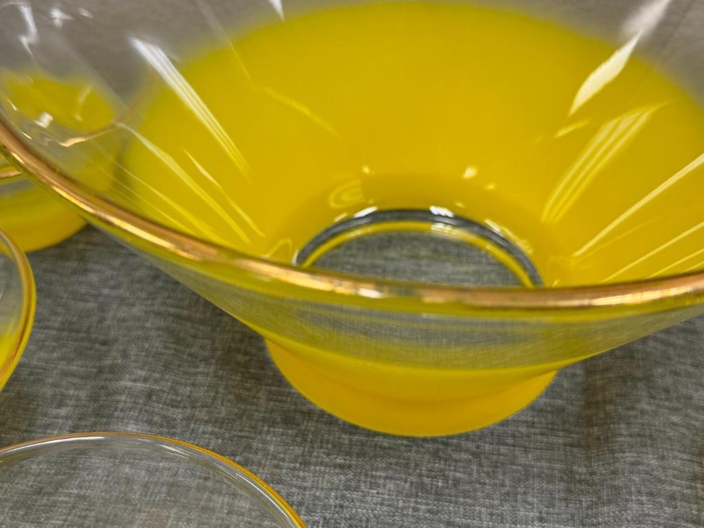 MID-CENTURY MODERN BLENDO FROSTED YELLOW OMBRE SERVING BOWL SET - 5