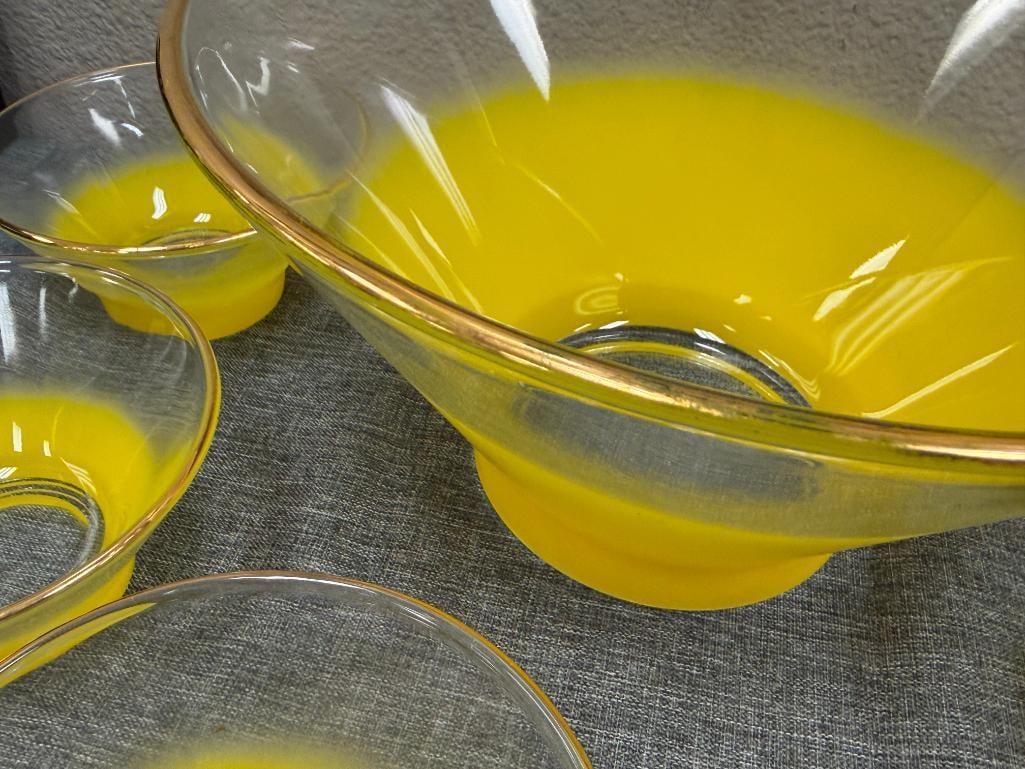 MID-CENTURY MODERN BLENDO FROSTED YELLOW OMBRE SERVING BOWL SET - 6