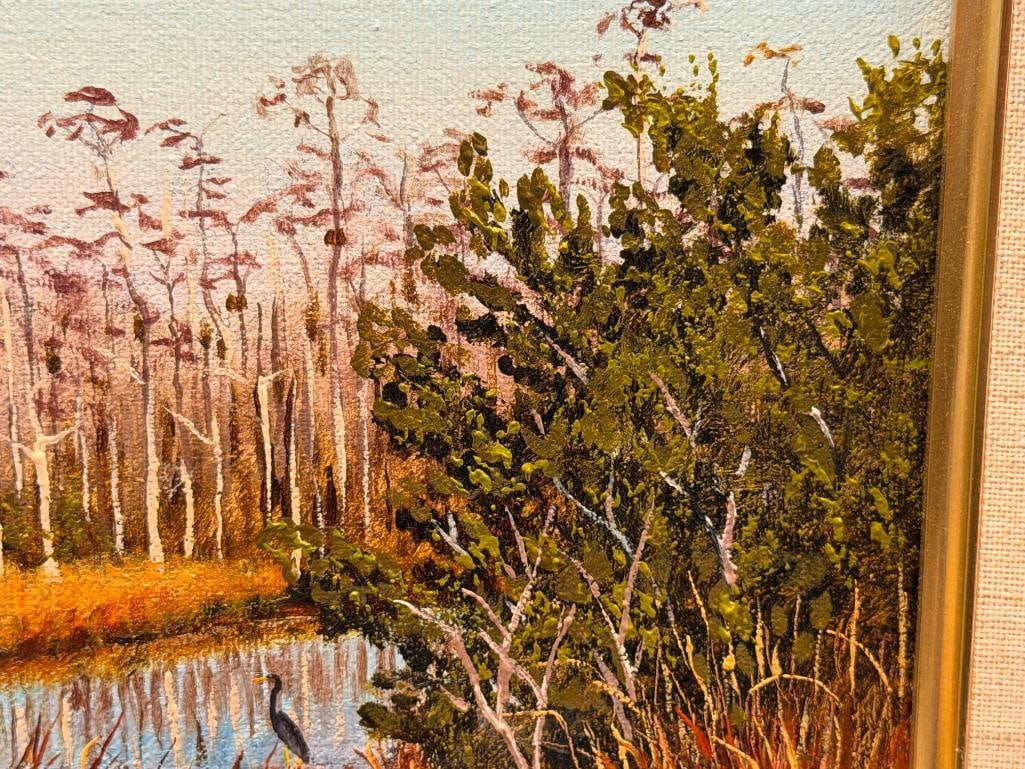 THOMAS R. DAWKINS FLORIDA ARTIST ORIGINAL OIL ON CANVAS PAINTING TITLED WINTER CYPRESS TAMIAMI TR... - 4